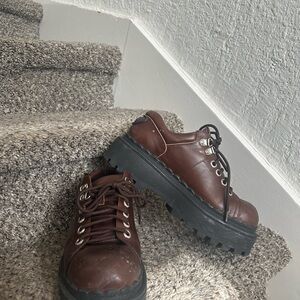 UNIF Brown and Black Platform Shoes with Chunky Soles